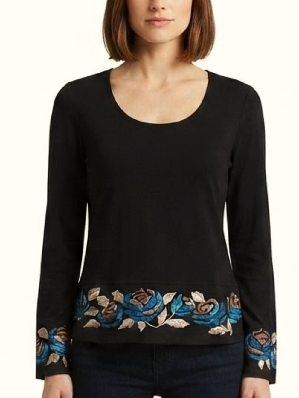 INC Petite Embroidered Floral Trimmed Stretch Top- Sz. SP - Picture 1 of 9